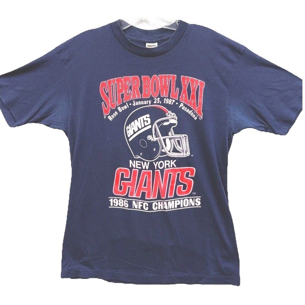 Vintage 1987 New York Giants Super Bowl XXI NFC Champions T-Shirt Trench‎ Navy L